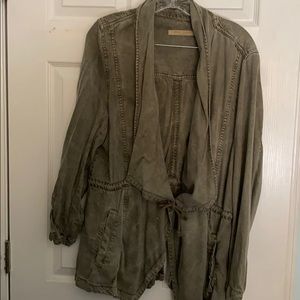 Oversized Olive Jean Midline Sinch Jacket/Shirt